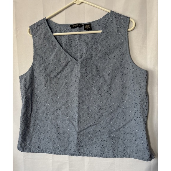 Eddie Bauer Sleeveless Lace Top Blue Linen/Cotton Blend EUC - Picture 1 of 7